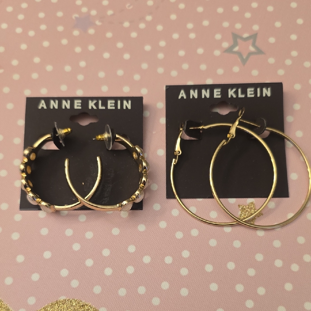2 Anne Klein Gold Hoop Earrings Set NWT
